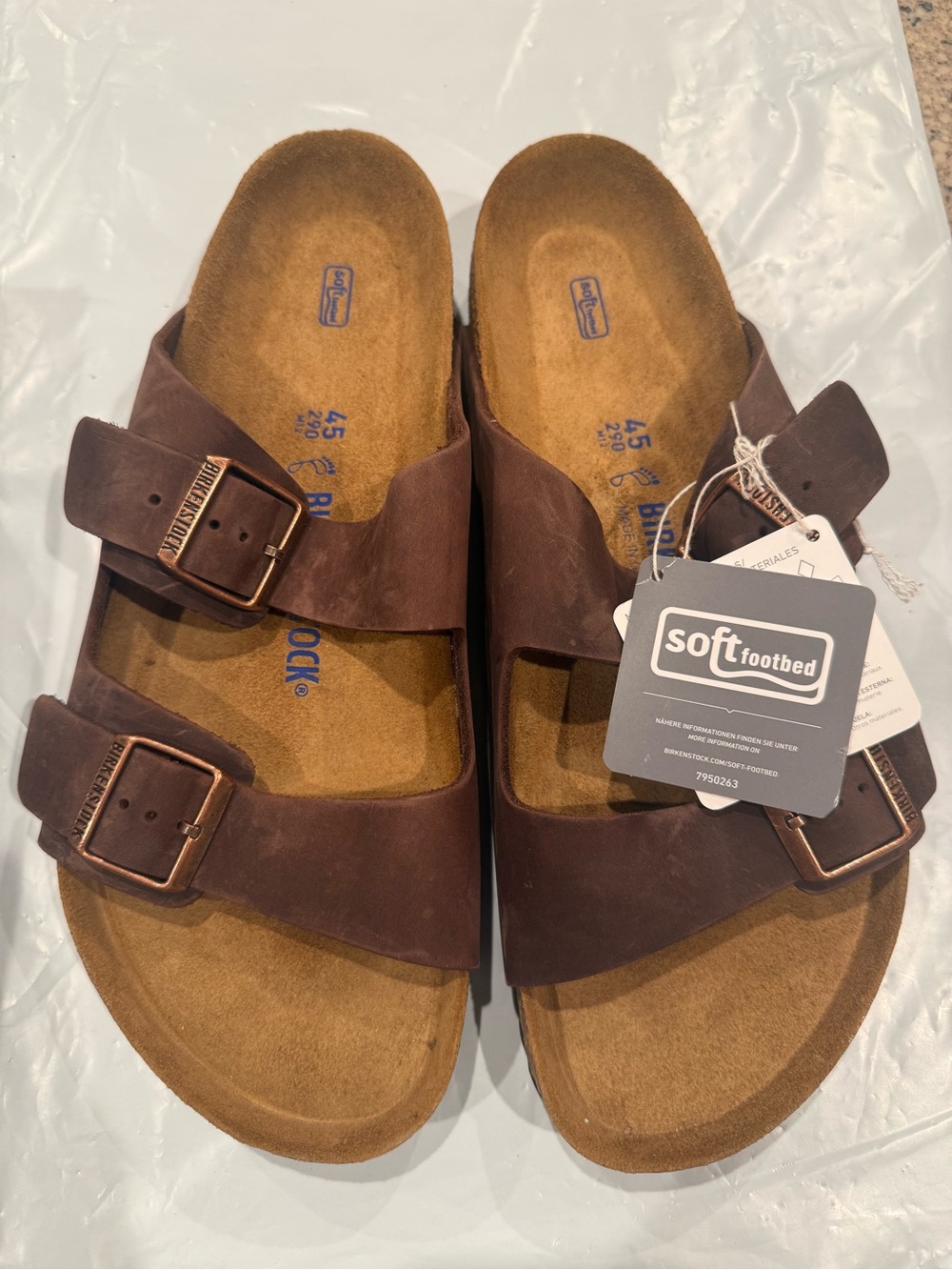 Birkenstock Arizona Men's Brown Dual-Buckle Soft Footbed Sandals size 45
